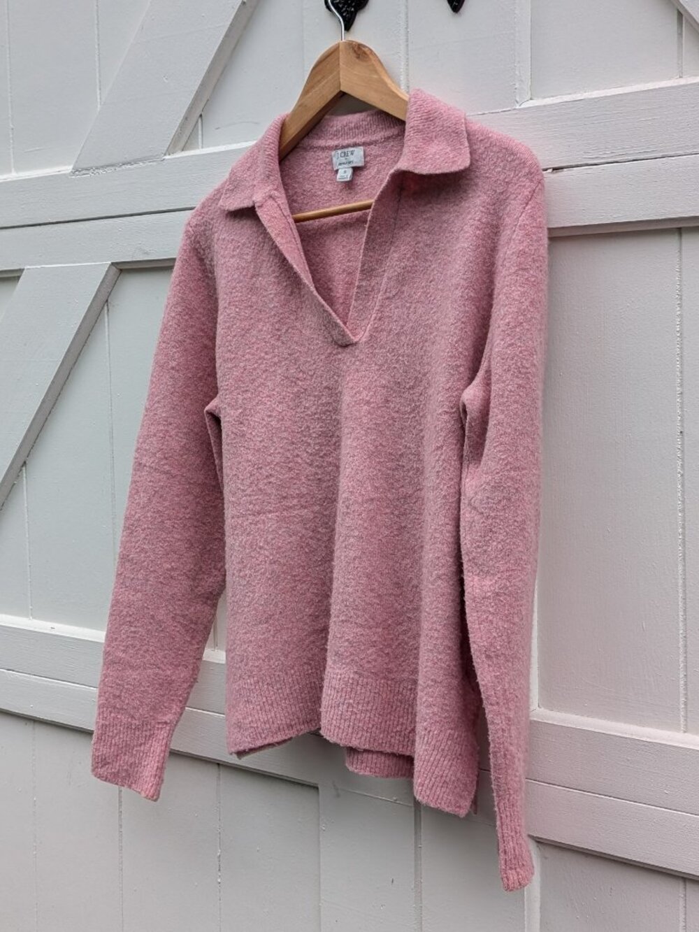 J Crew Pink Extra-Soft Wool Blend Open Johnny Collar Polo Sweater S